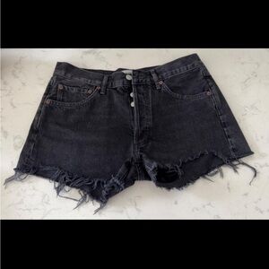 AGOLDE Black High-Rise Distressed Denim Cutoff Shorts — Size 28